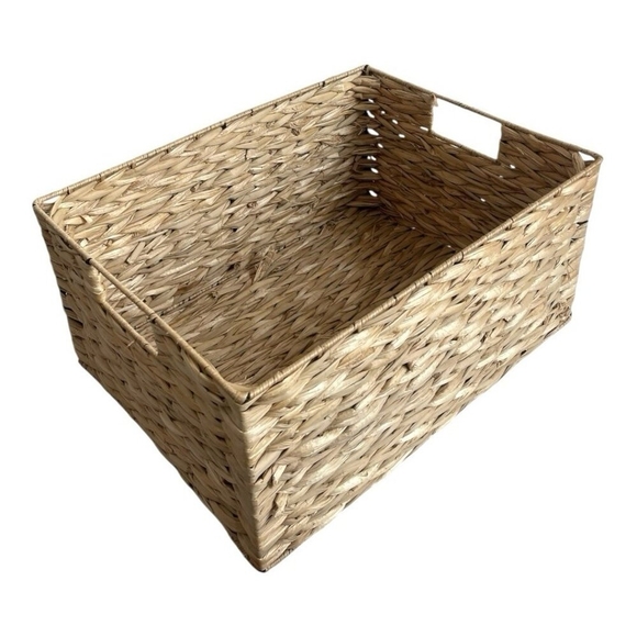 Large Tan Wicker Storage Basket Crate with Handles Home Organizer 15"x11.5"x7.5” - Picture 2 of 6